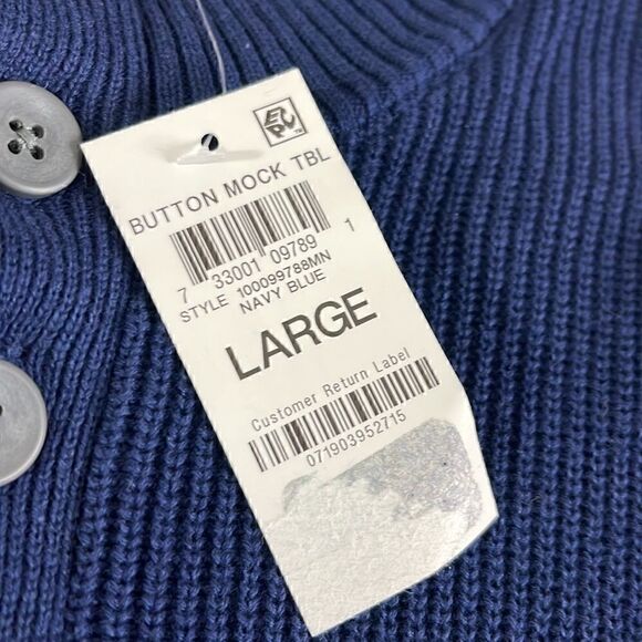 Club Room Sweater Mens Large Button Mock neck knit Cotton Navy blue New - Picture 9 of 10